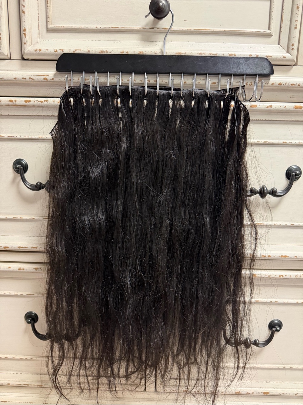 21” Black IBE Bead Extensions Human Hair Wavy Sewn Weft